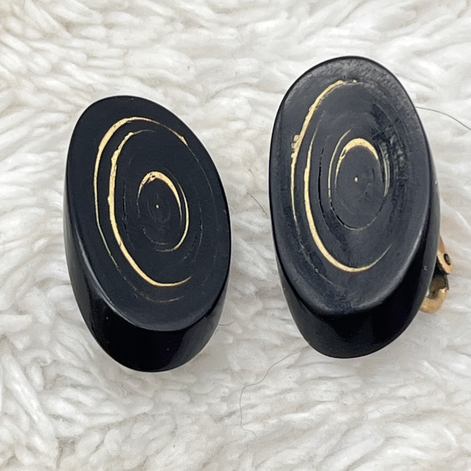 Vintage Black Coral Jewelry Set Modernist Swirl Pendant Earrings GF Backs