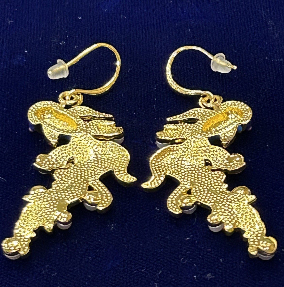 Colorful Enamel & Faux Pearl Goldtone Koi Fish Dangle Pierced Earrings, 2.5” New
