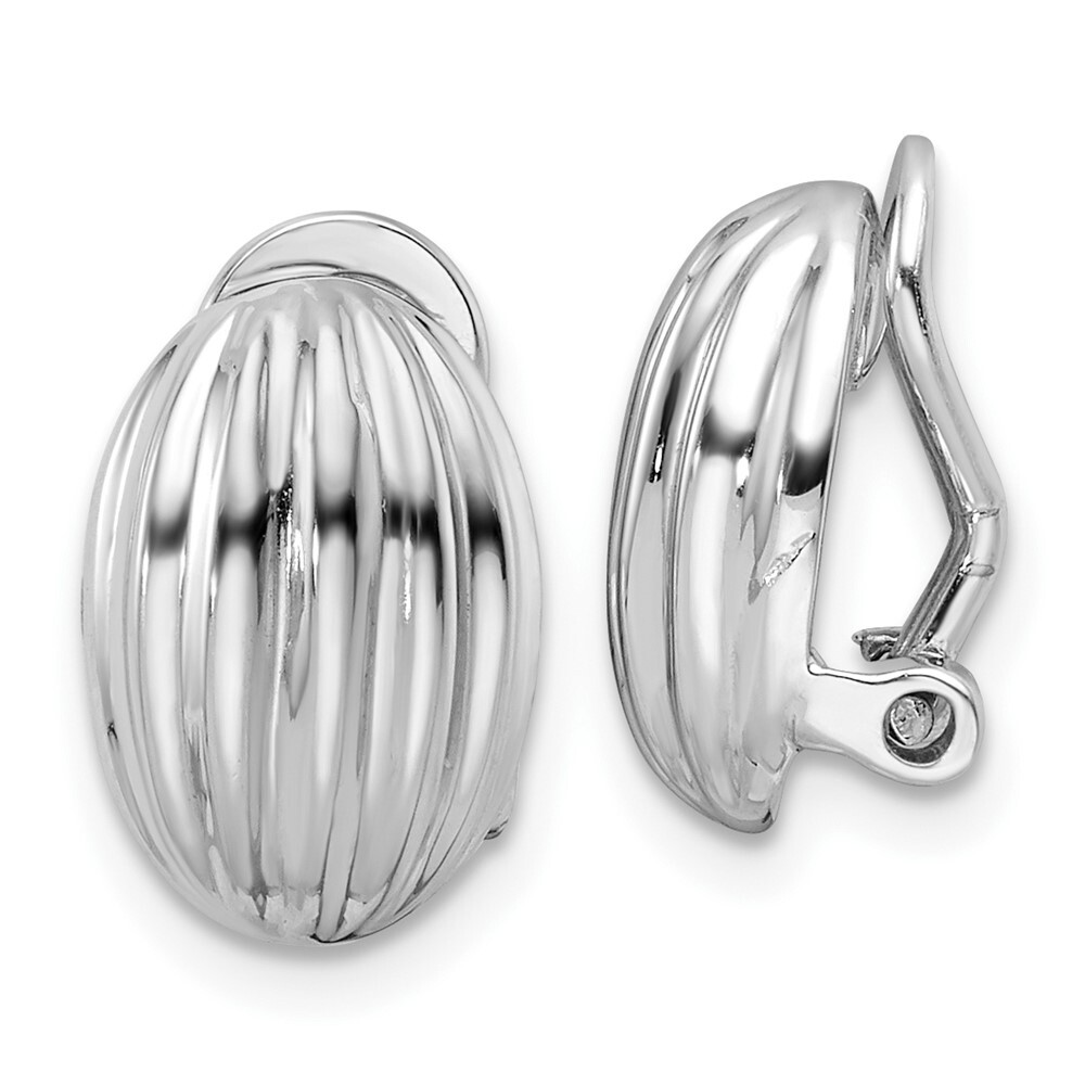 13.25mm Sterling Silver Rhodium-plated Striped Oval Non-Pierced Earrings