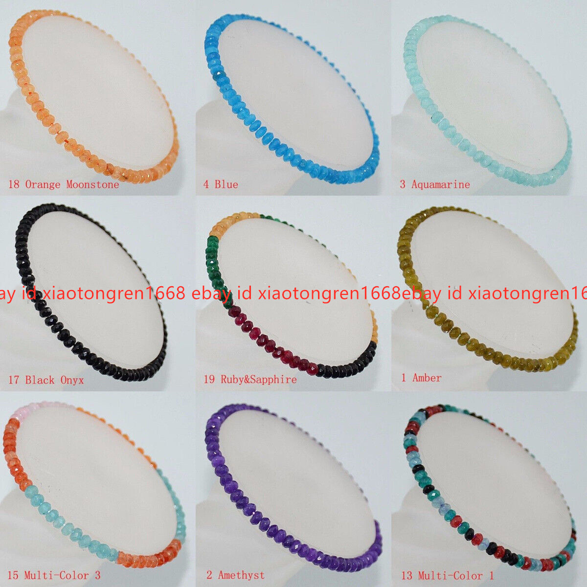 7.5 Inch Natural 2x4mm Faceted Gemstone Beads Stretchy Bracelet