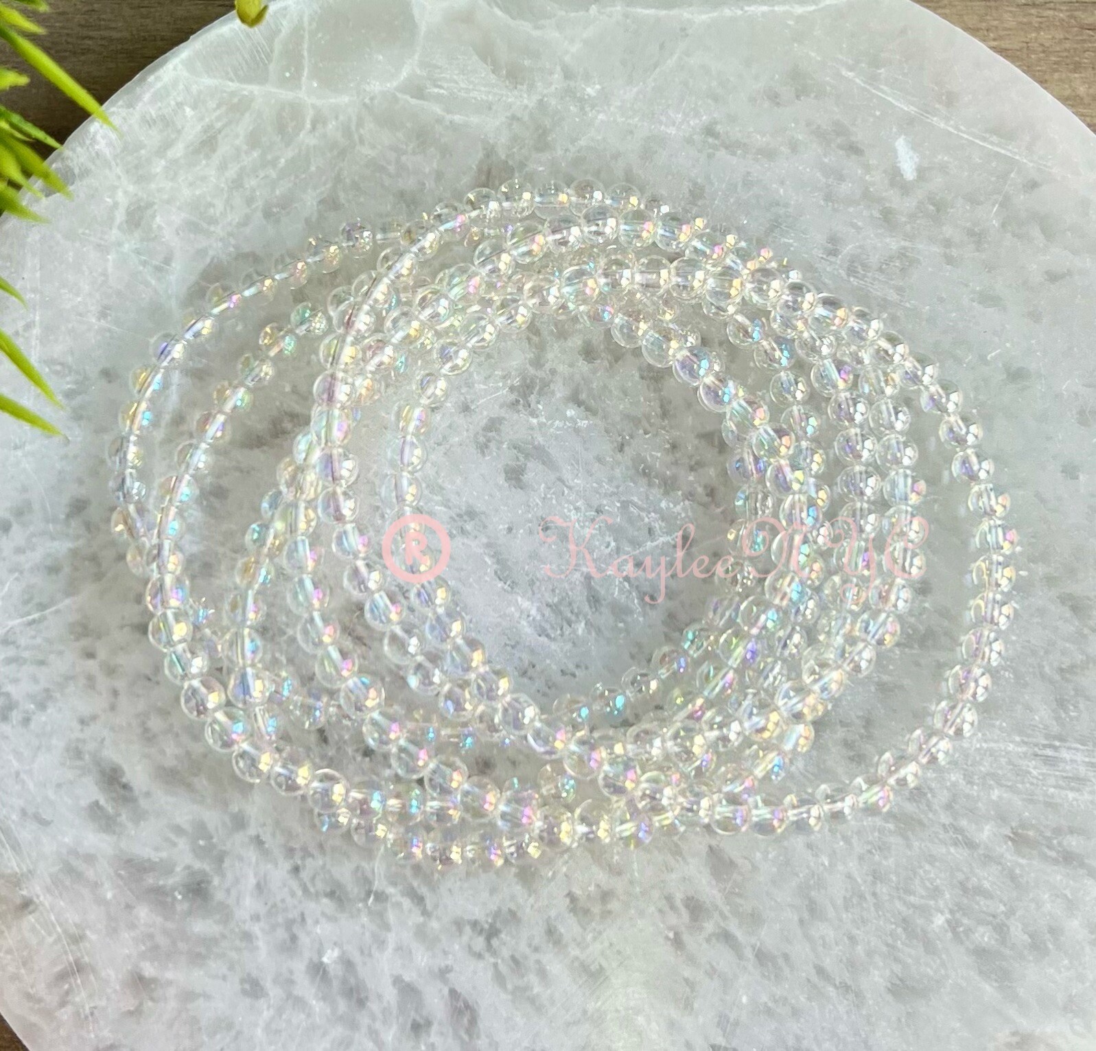 Wholesale 6 Pcs Angel Aura Quartz 4mm 7.5” Crystal Stretch Bracelet