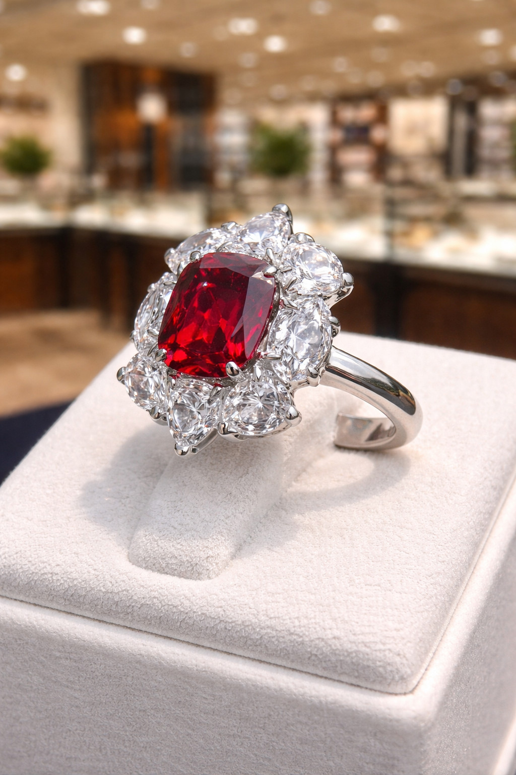 2.80 Ct Cushion Cut Natural Ruby & Diamond Wedding Ring 14K White Gold 6