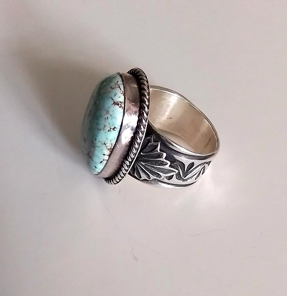 SUNSHINE REEVES Dry Creek Turquoise Sterling Silver Ring Size 11.5 Navajo