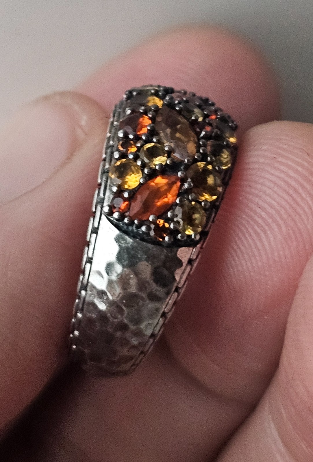 John Hardy 925 Ring Mixed Garnet & Citrine Orange Spessartite Amber Agate size 8