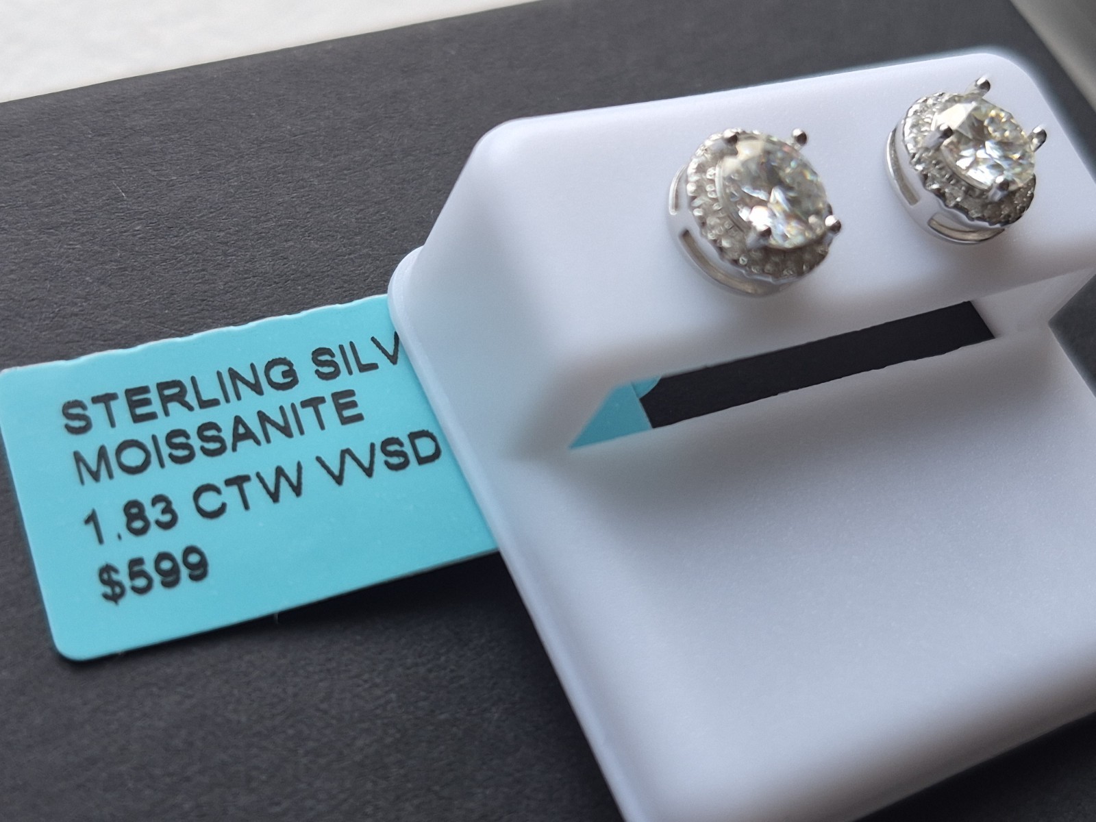 Moissanite Halo Studs 7mm Sterling Silver 925 1.83ct