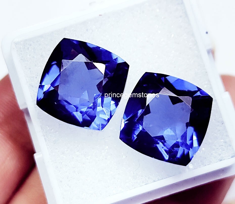 Natural Tanzanite Cushion Cut 16 Ct Pair Certified Loose Gemstone P051