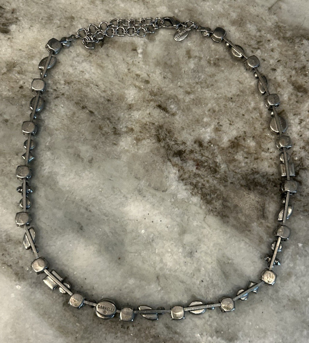 Sorrelli Tennis Choker Necklace Black Gray Crystal Adjustable Silver Retired