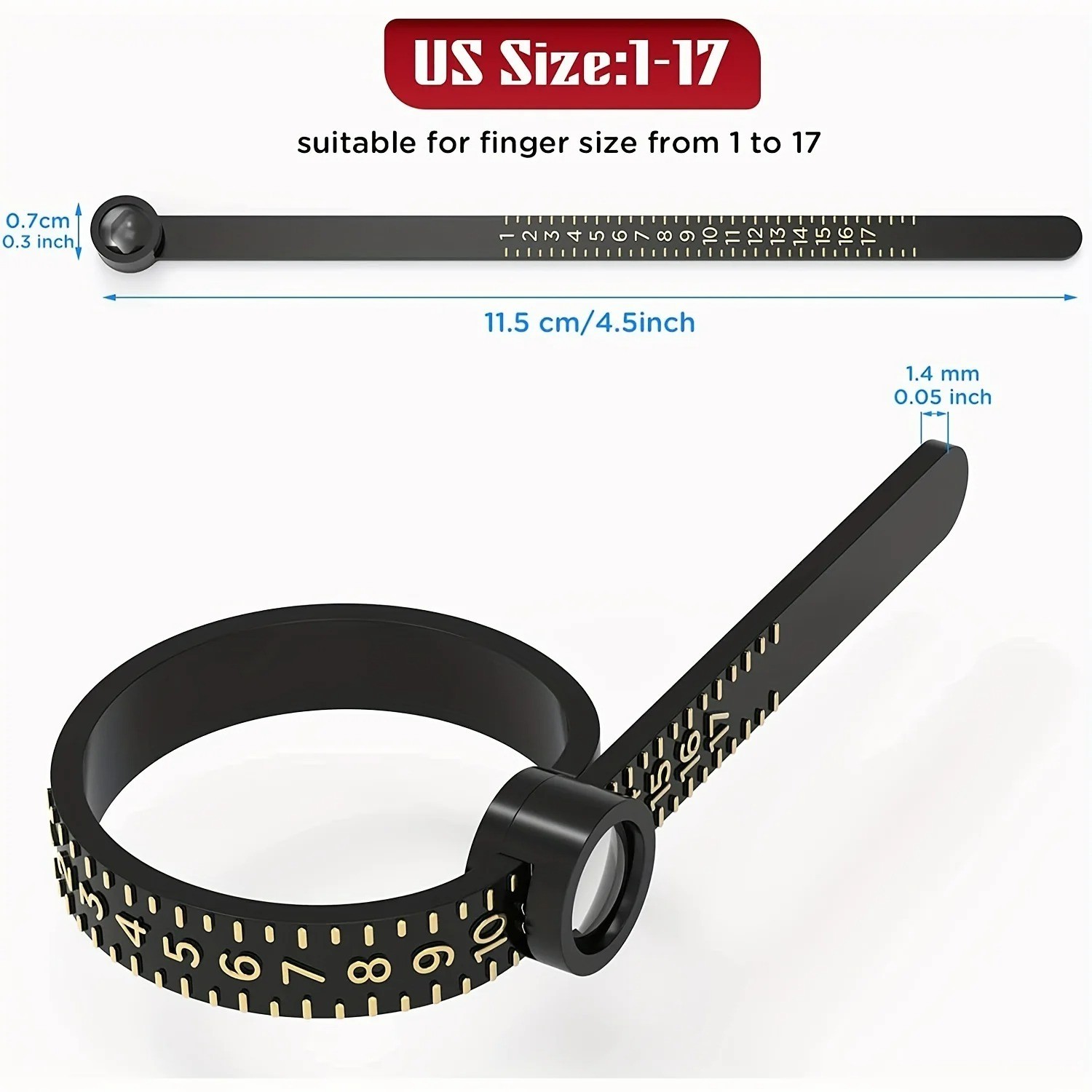 Ring Sizer Tool with Magnifier – UK Finger Size Measuring Ruler for Jew