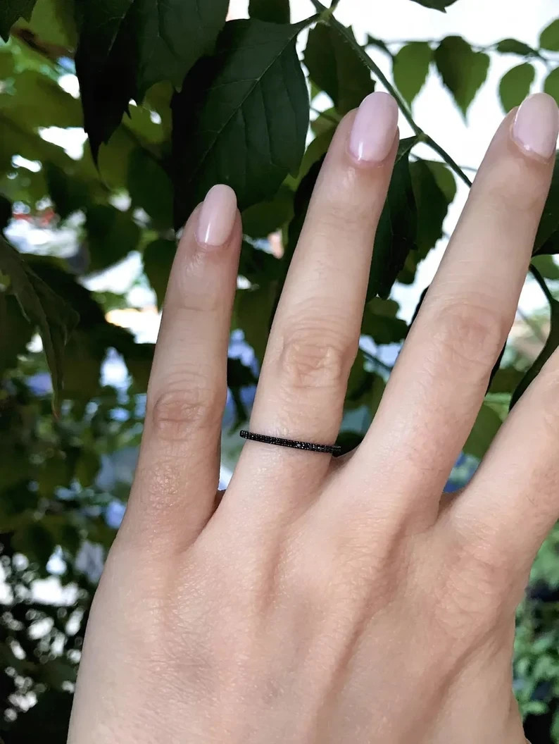 Half Eternity Stackable Band 0.50Ct Real Black Moissanite 14K Black Gold Plated