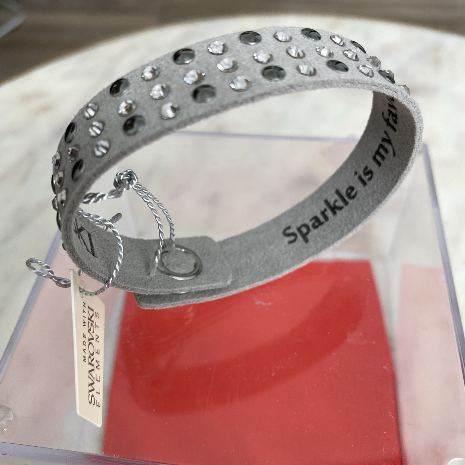 Grey suede-like wrap bracelet made with Swarovski Elements