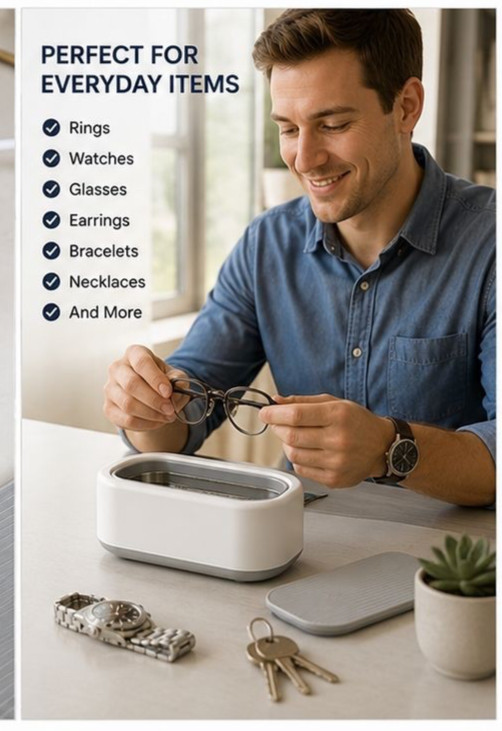 Ultrasonic Jewelry Cleaner Machine Portable Ring Glasses Watch Cleaning Device