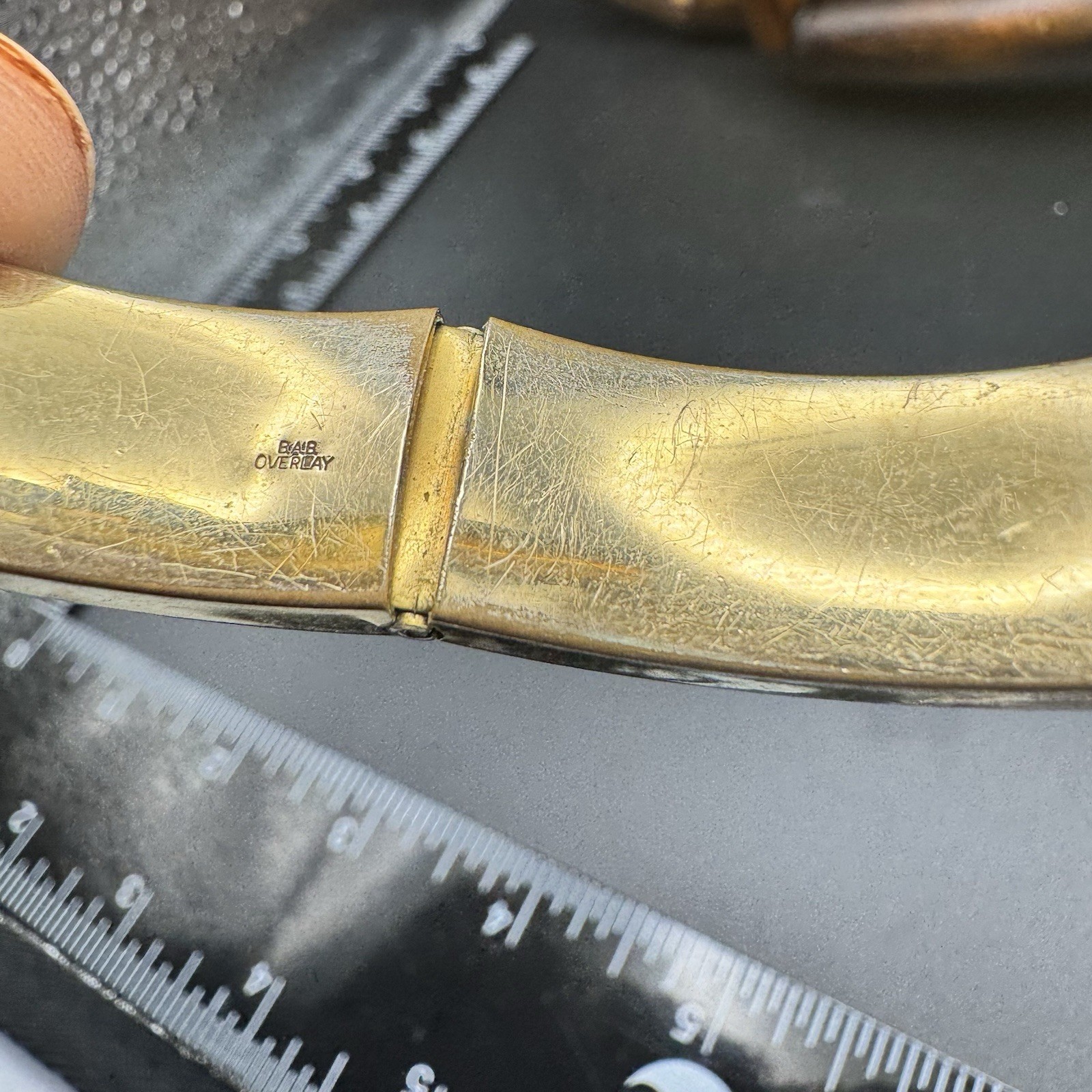 Vintage B.A. Ballou Gold Overlay Floral Hinged Bangle Bracelet 22.4g BAB Overlay