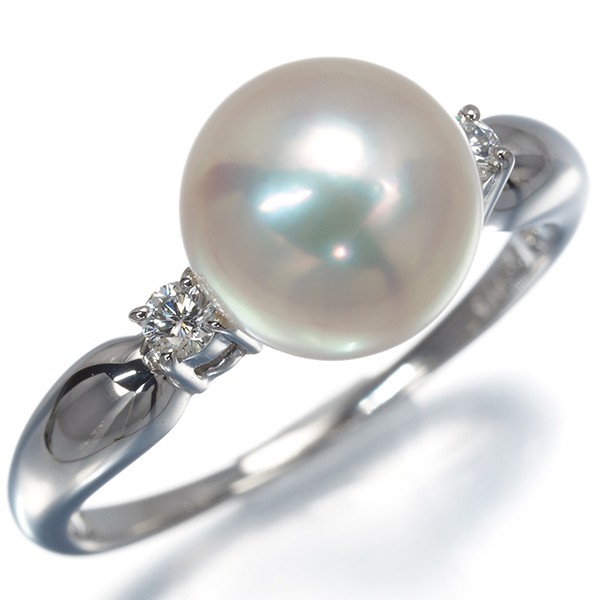Auth TASAKI Ring Akoya Pearl 8.5mm Diamond 0.09ct Solitaire US6-6.25 Pt 900