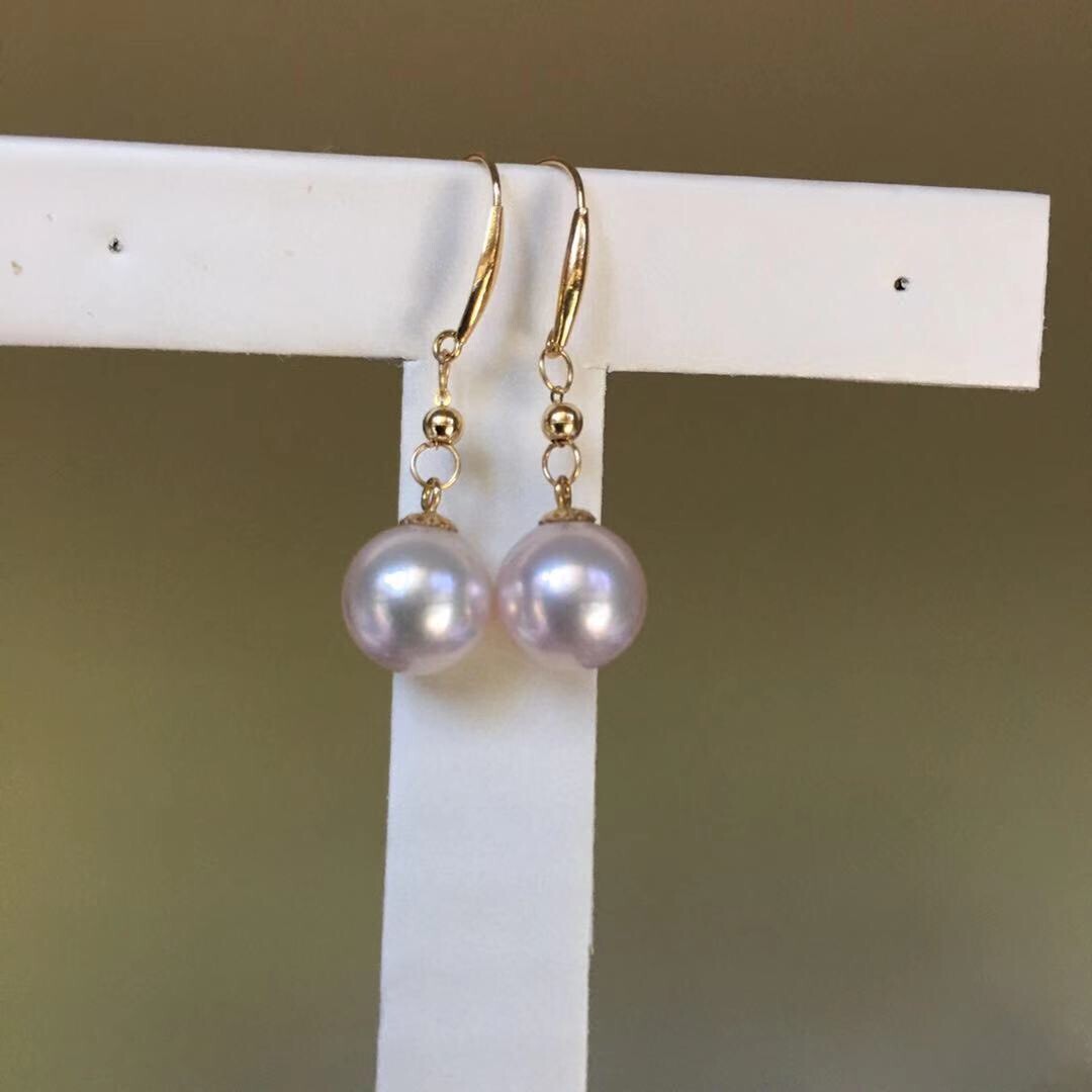 KG62 8.5mm Lovely Japanese Seawater Akoya Fairy Pearl Earring 18K Gold 31mm