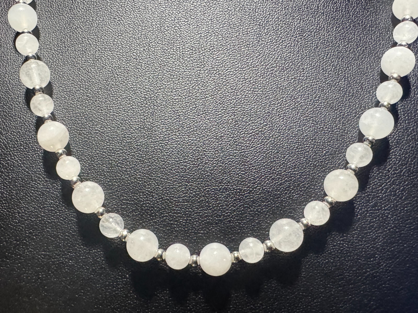 White Jade Beaded Tennis Necklace Chain 8Mm & 6 Mm 20″ + 4″ Natural Gemstone