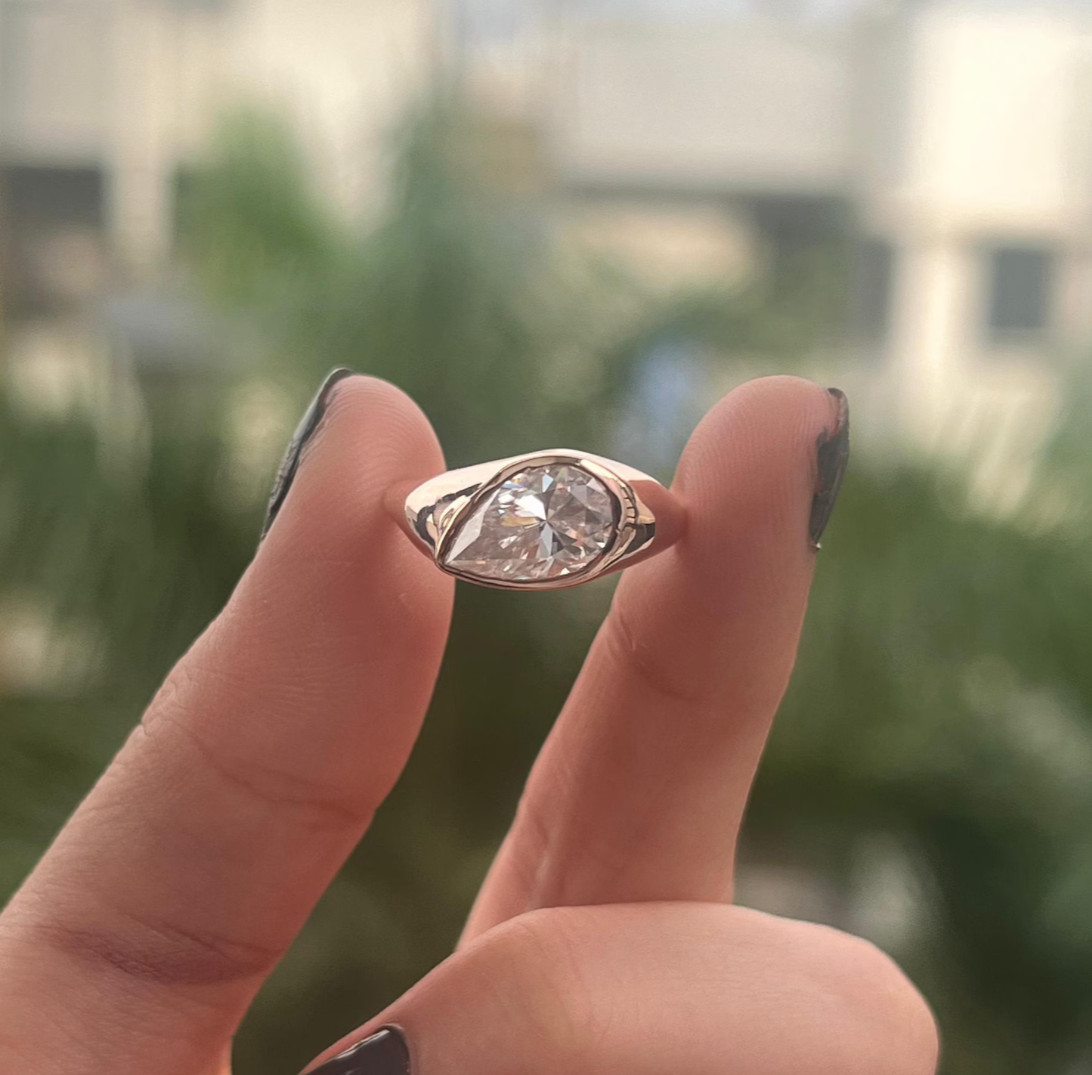Lab Grown Diamond Engagement Ring Pear Cut 9k Solid Gold Rings gifts for her