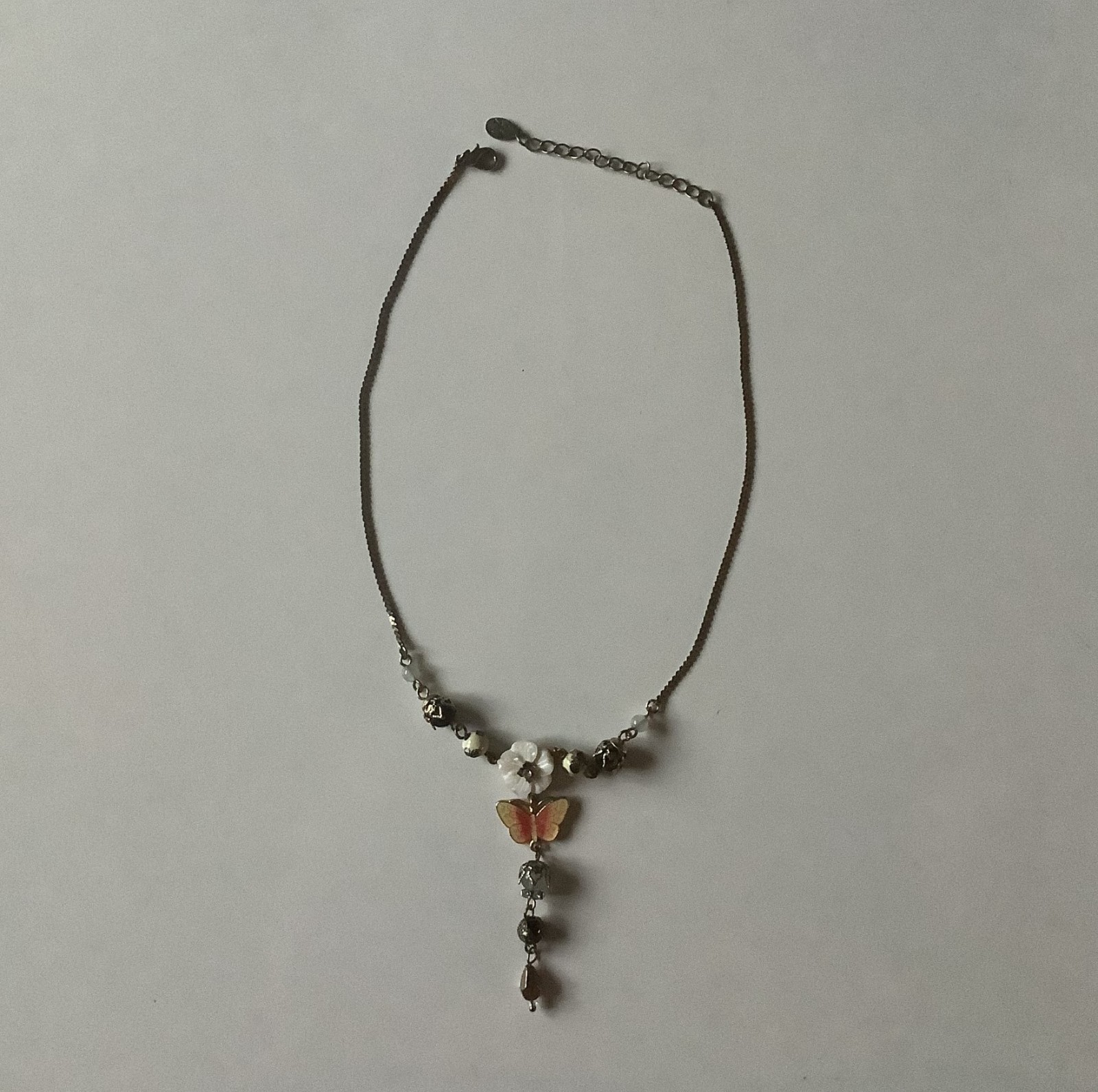 Accessorize Pink Enamel Butterfly Necklace Flower Rosary Detail Y Drop Fairy