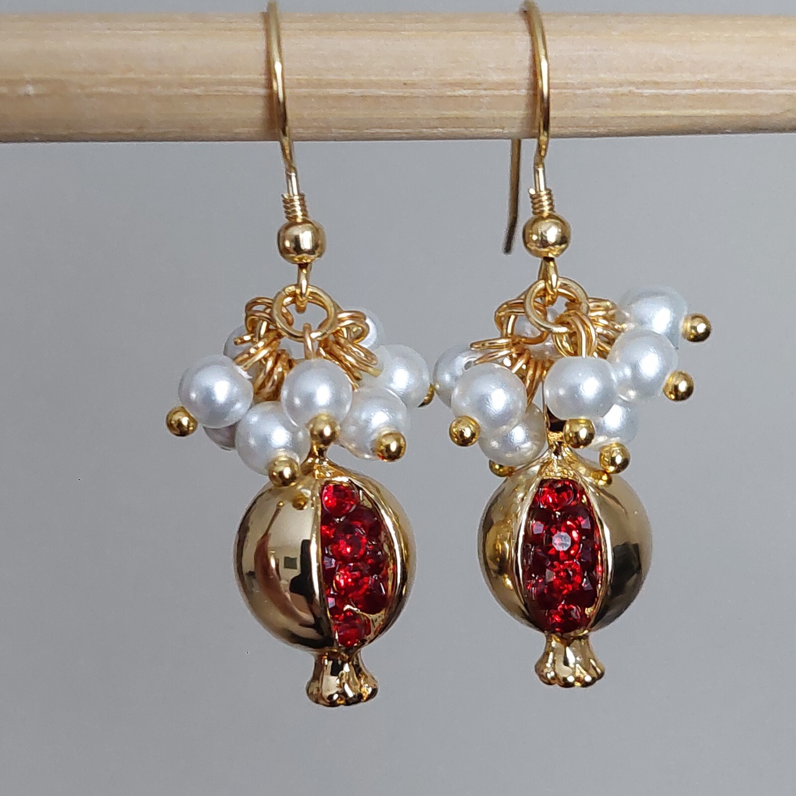 Hand made pomegranate earrings Stainless steel with glass pearls