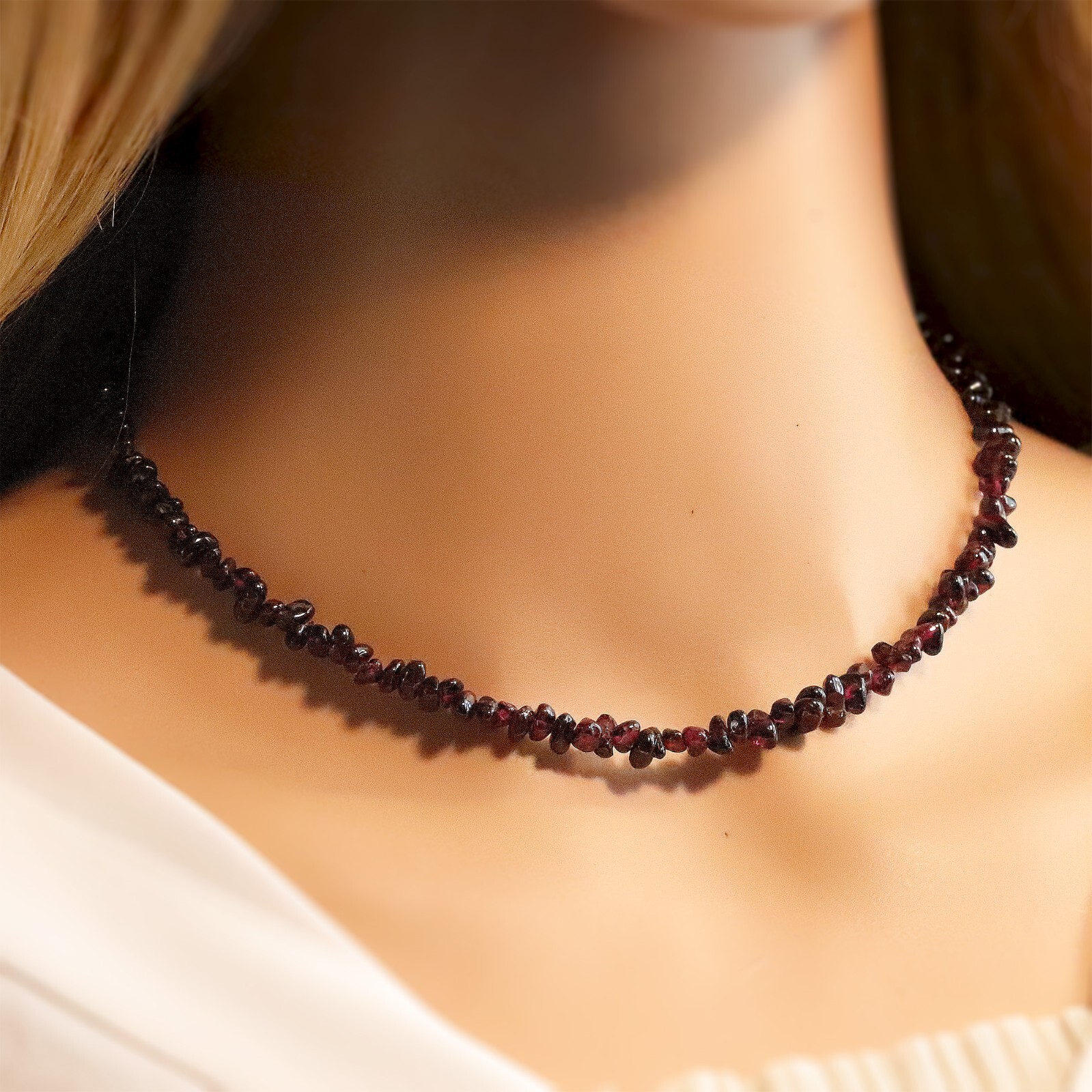 Natural Garnet Chips Necklace, Small 3mm-5mm Chips, Genuine Purple Gemstones