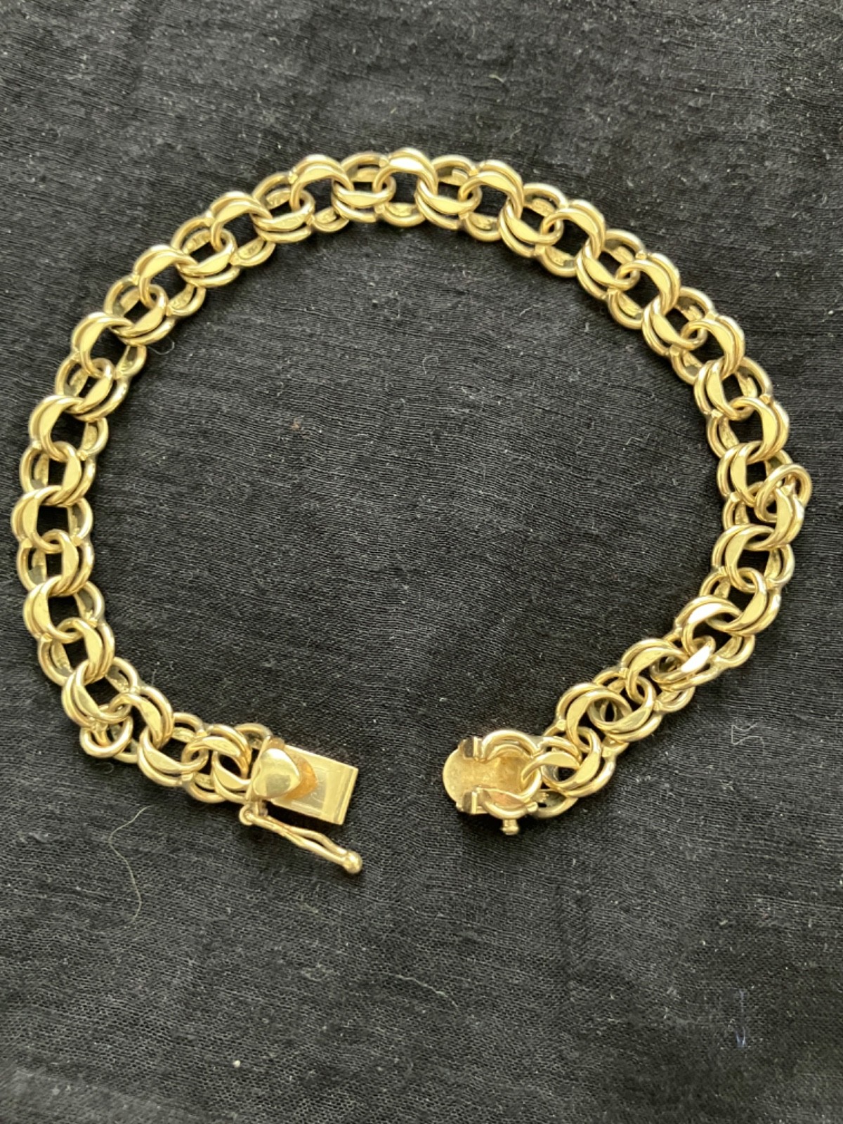 14K yellow gold double link charm bracelet POM 60’s 21 grams 8 inches