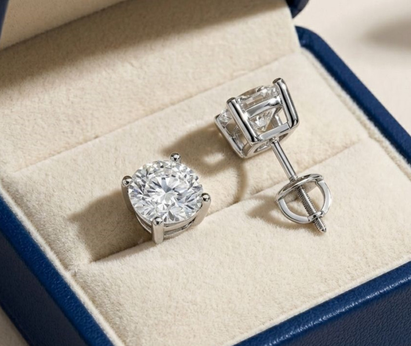 RARE 5.00 Ct Certified Round Cut Natural White Diamond Studs White Gold Finish
