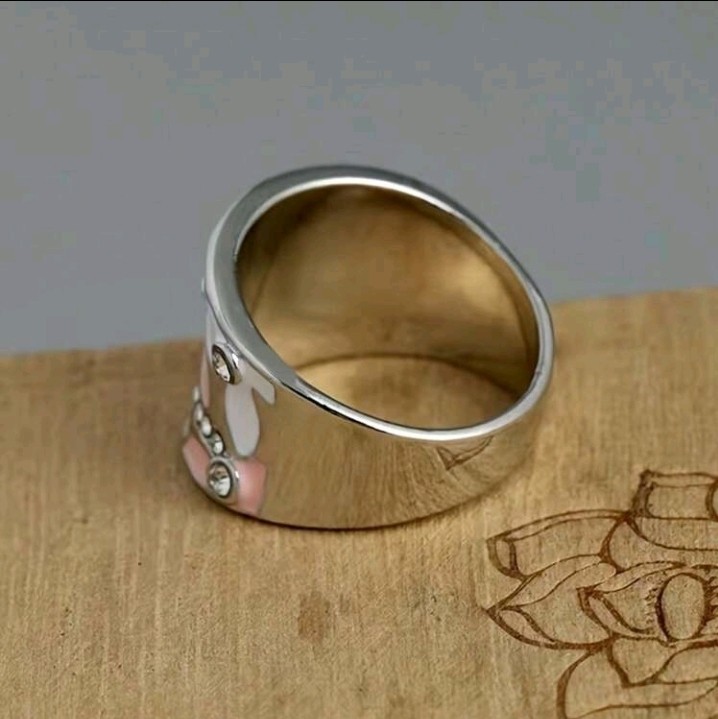 Silver-Plated Zinc Enamel Flower Resin And Micro-Inlaid CZ Ring Size 5