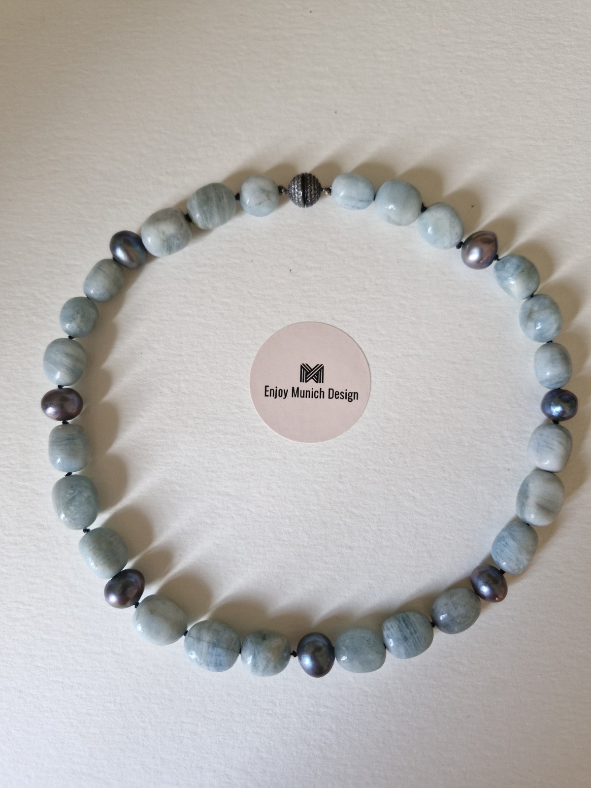 Aquamarine Nuggets Necklace With Dark Grey Beads Gorgeous