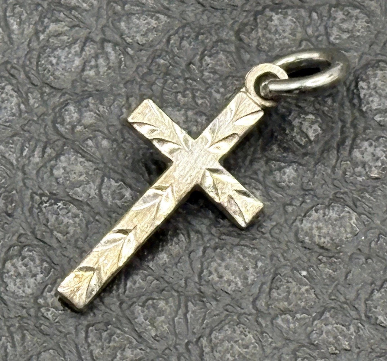 Dainty Sterling Silver Cross Etched Vintage Religious Small Charm Or Pendant
