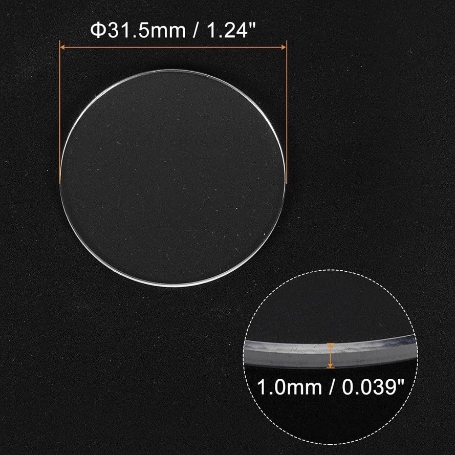 New 31.5 mm x 1 mm Watch Crystal – Flat Round Mineral Glass