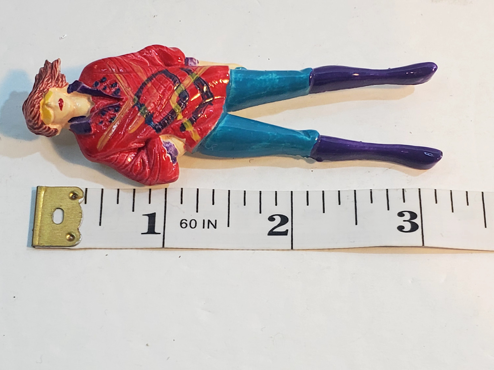 Vtg Molded Painted Plastic Resin Fashion Lady Red Sweater Jeans Boots Brooch Pin