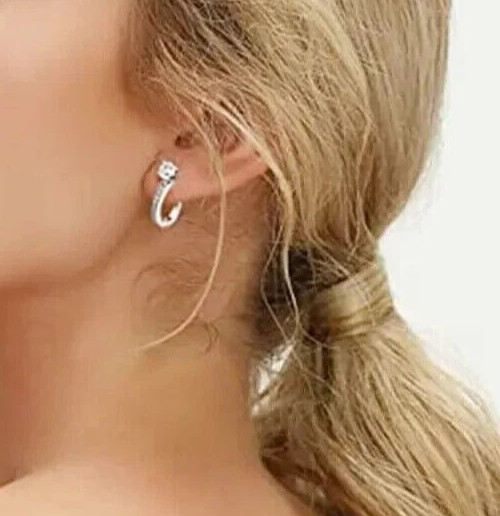 1.50 Ct Round Lab Created Diamond Women’s Huggie Earrings 14K White Gold Plated