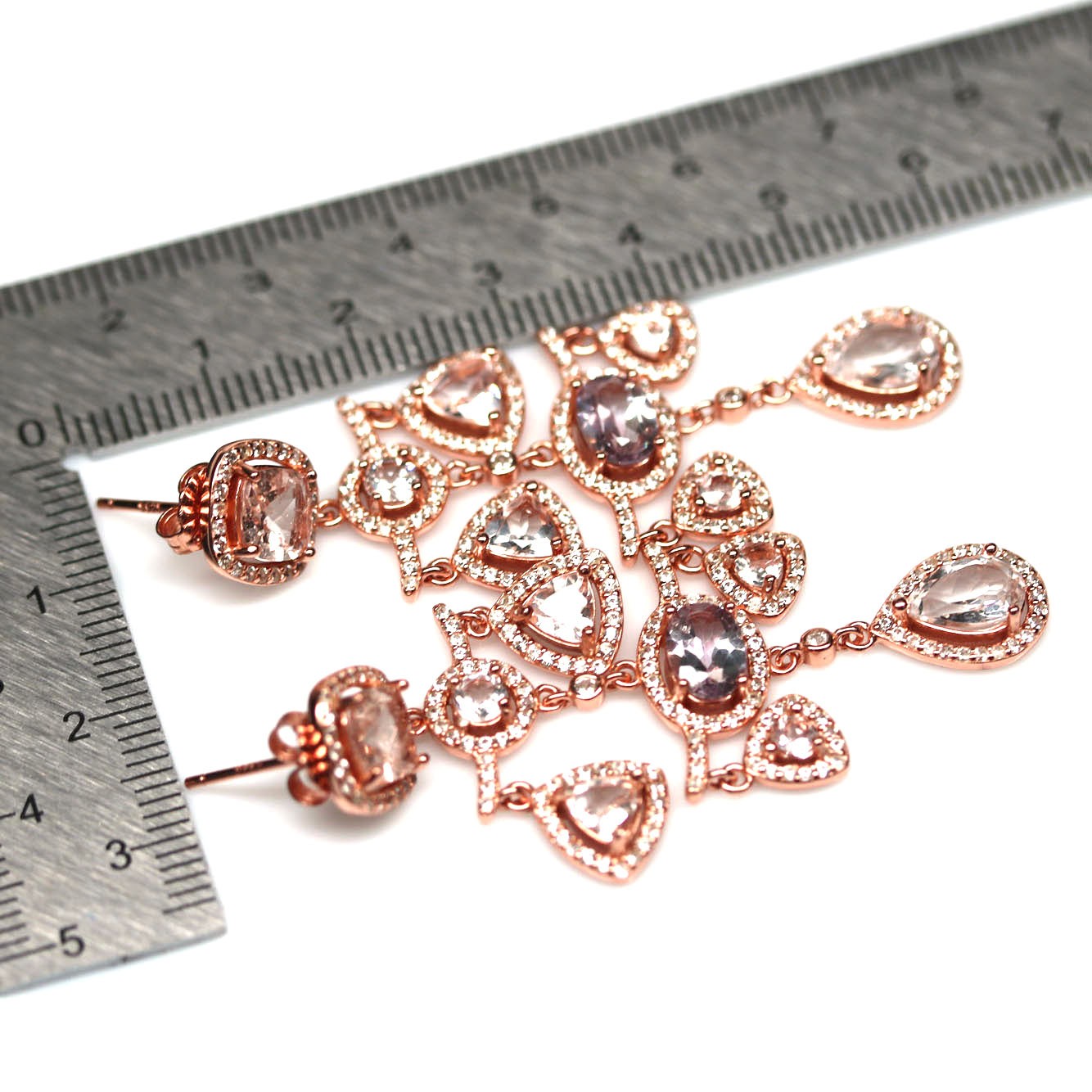 Thai Handmade 925 Silver Pink Morganite Topaz Zircon Earrings Rose Gold Plated
