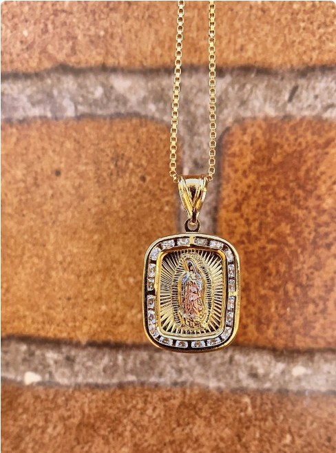 14K Gold Filled Virgencita Guadalupe Necklace Box Chain 18″ Womens Cadena Mujer