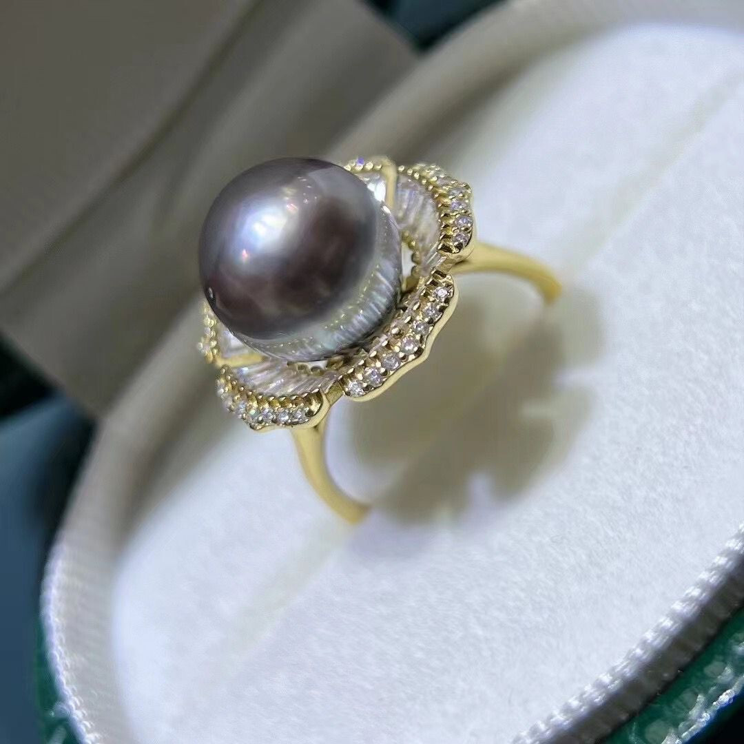 stunning 11-12mm tahitian rund black pearl ring 925s(tim)