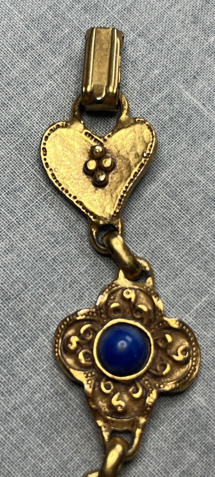 Robert Rose Bracelet VTG Thick Gold Tone Hearts Stones Artisan Links 7” 1990s