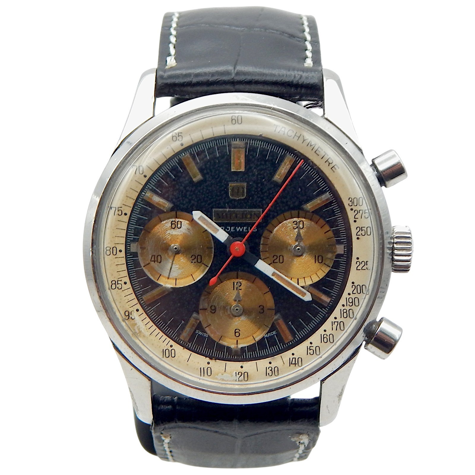 Vintage MILLION Valjoux 72 Chronograph Column Wheel Black Gilt Dial Serviced