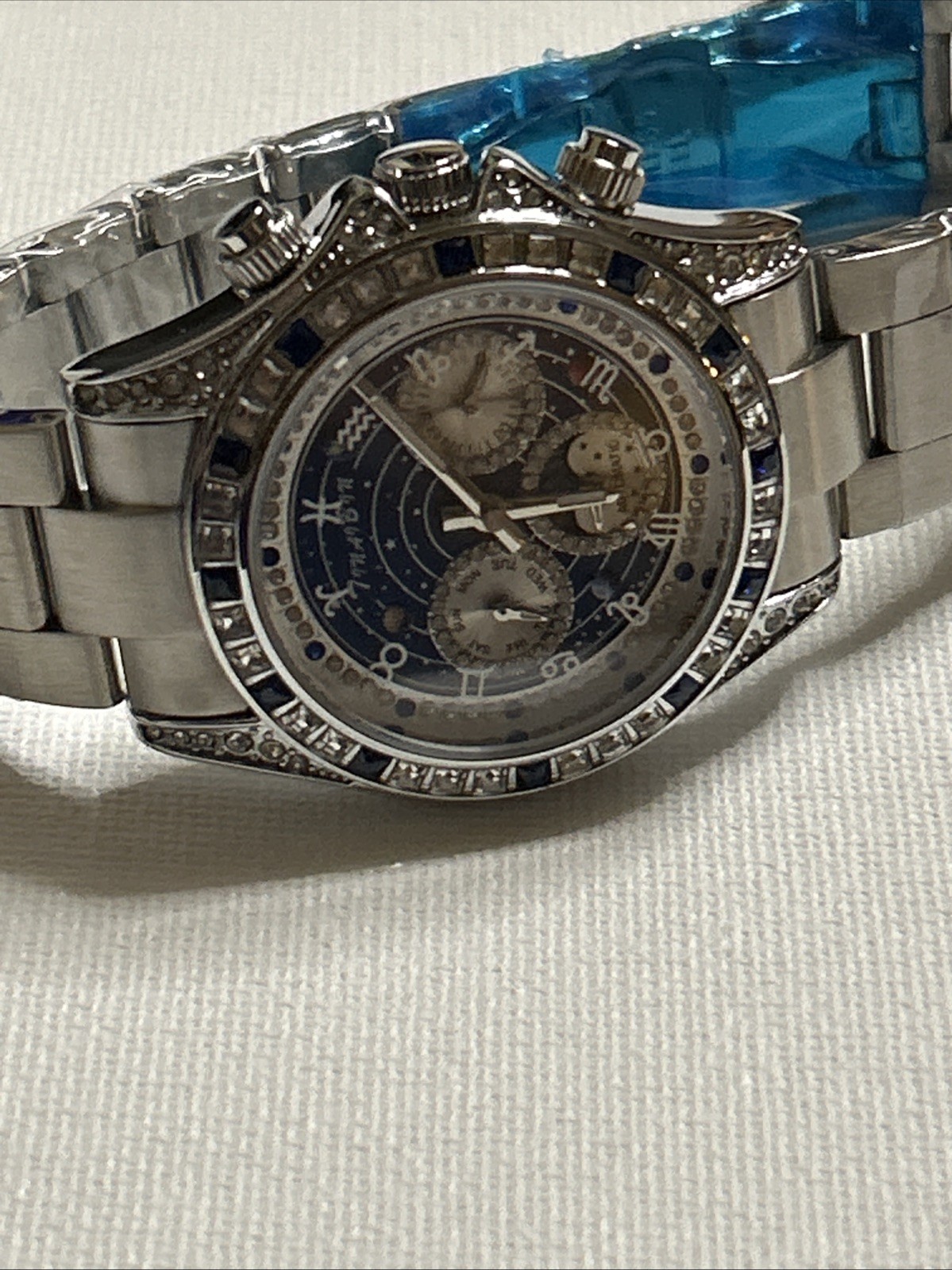 Stunning Celestial Blue Starry Dial Automatic Luxury Watch Blue Stainless