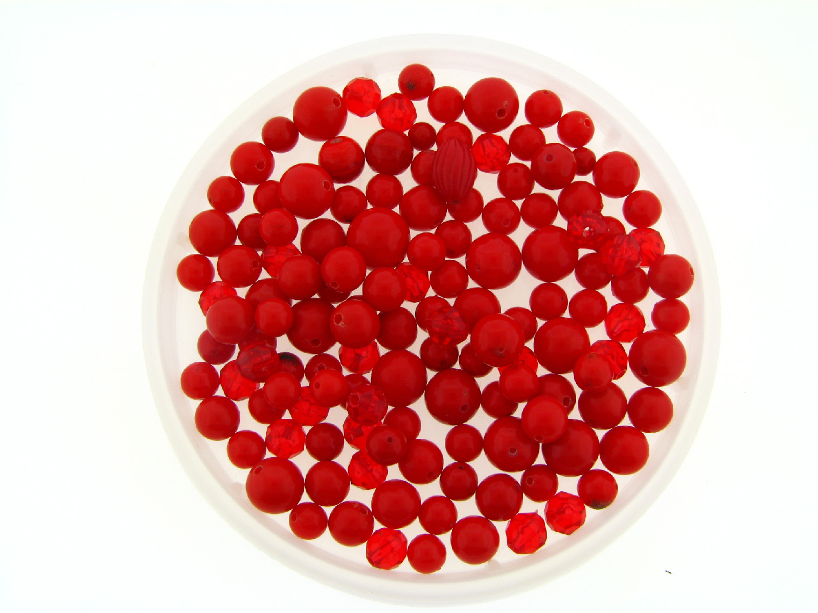 Vintage Japan Cherry Red Mixed Opaque & Watercolor Smooth & Faceted Lucite Beads