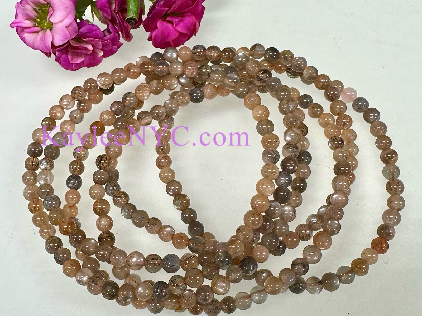 Wholesale Lot 6 Pcs Natural Black Moonstone 4mm 7.5” Crystal Stretch Bracelet