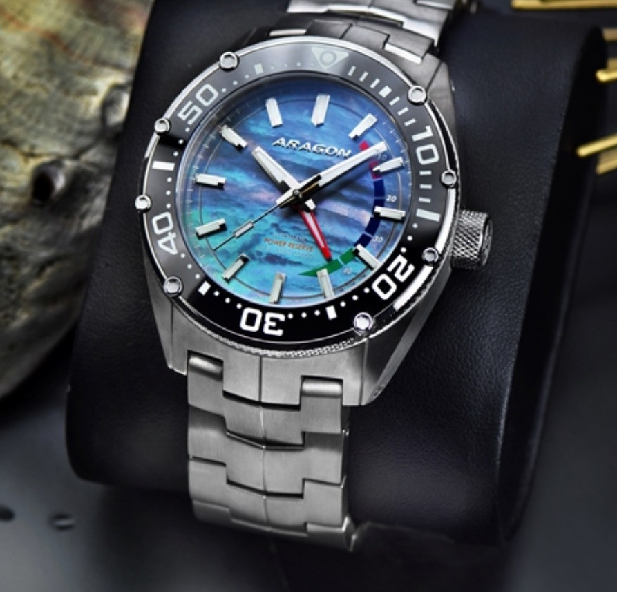 Aragon A698BLK Virtuoso Ti NE57 44MM Men’s watch Mother of Pearl Dial