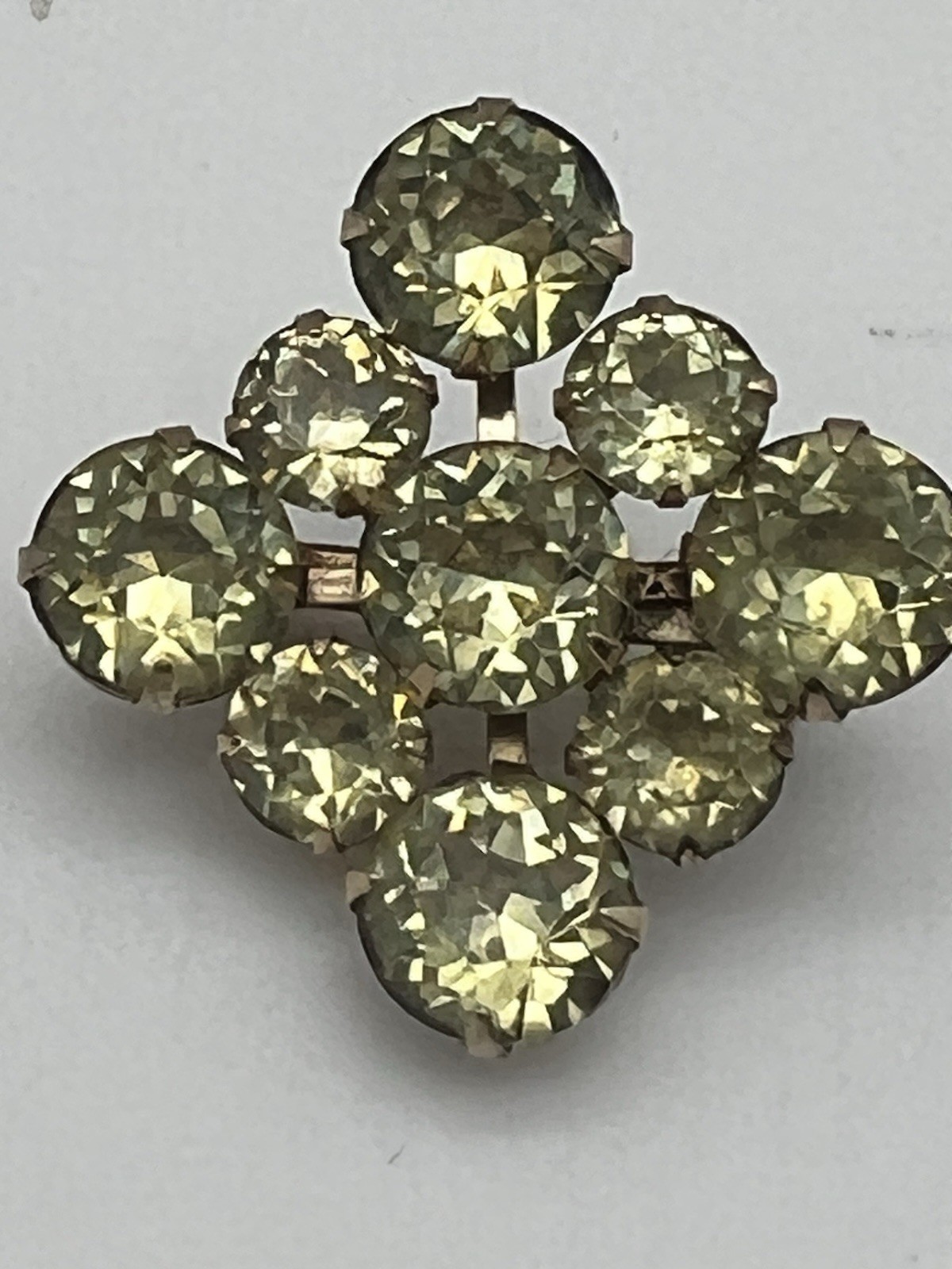 Vintage Jonquil Rhinestones Gold Tone Round Stones, Square Brooch Pin Prong