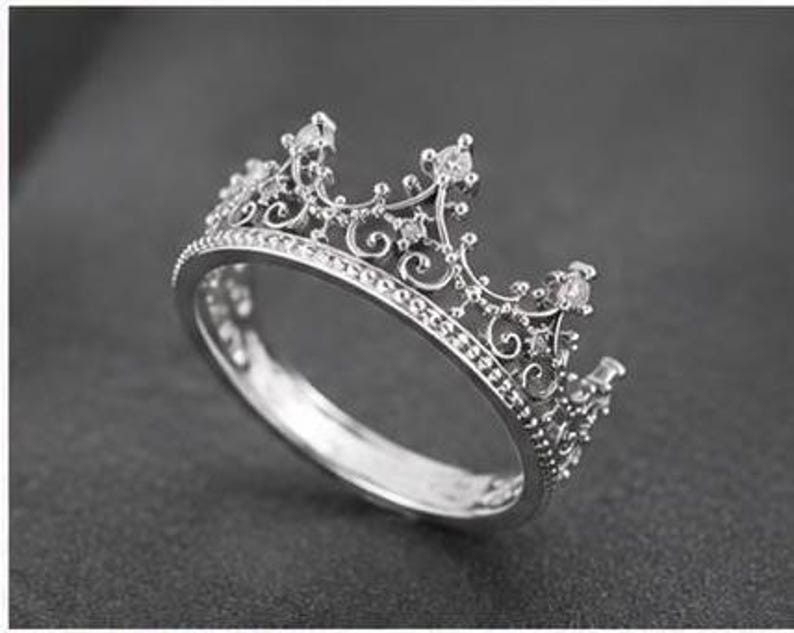 925 Sterling Silver Crown Ring Princess Tiara Queen Filigree Minimalist