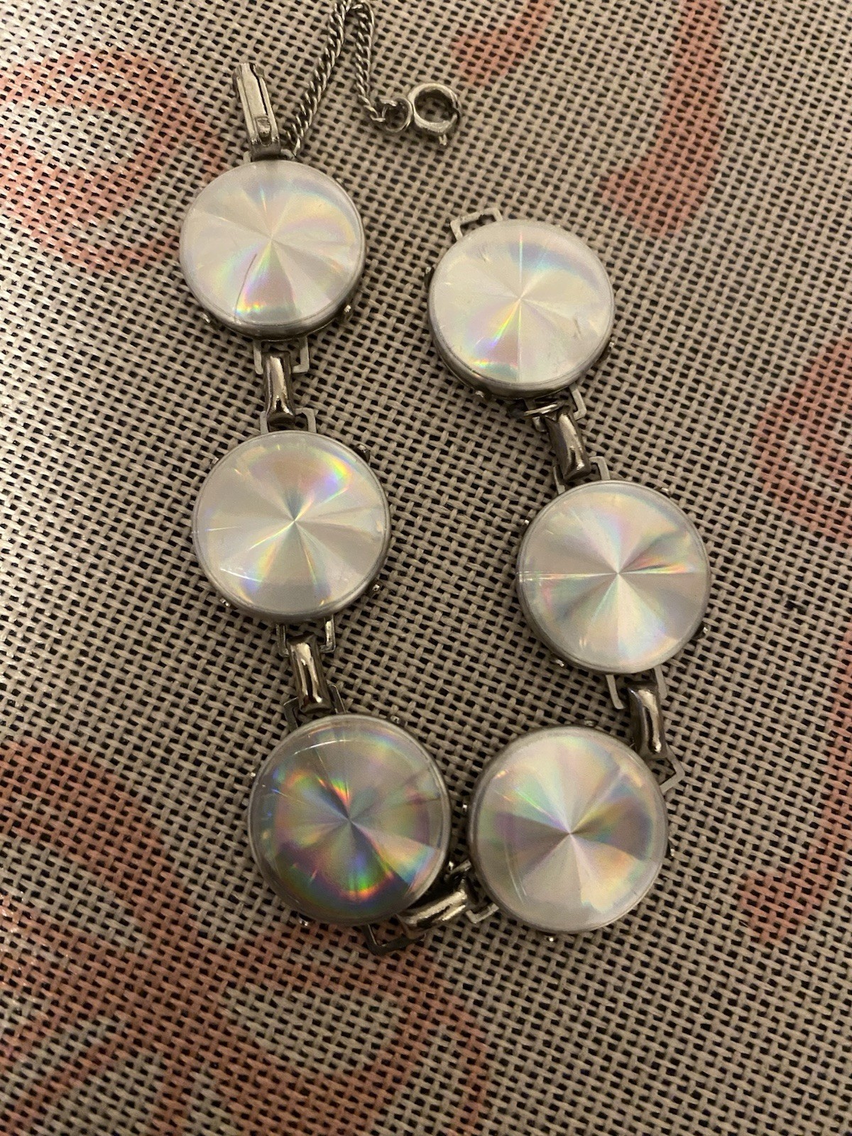 Rare 1960s Vintage Iridescent Disc Link Bracelet Approx. 6-1/2 Inches Long