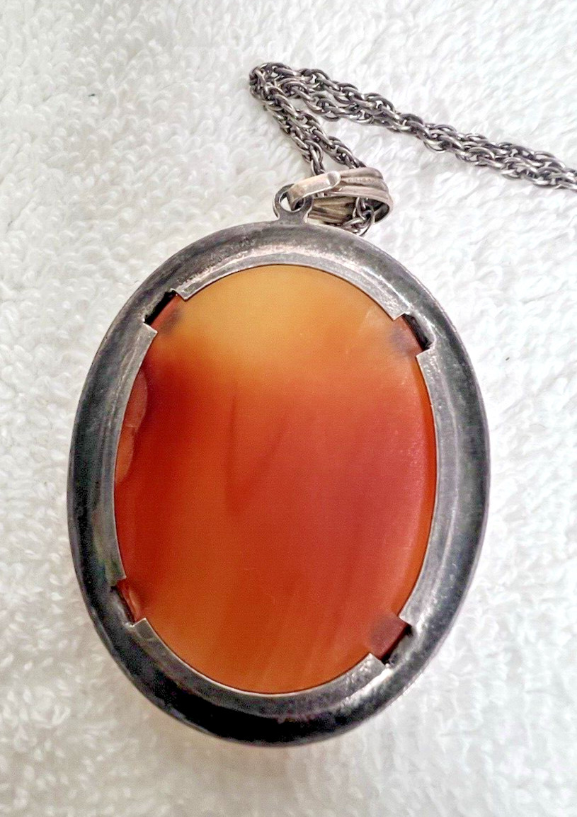 JJJ Co Sterling & Agate Stone Necklace w Pendant and Clip Earrings Larger