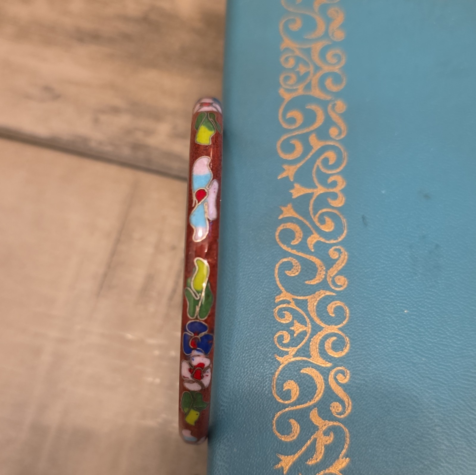 Cloisonne Enamel Floral Bangle Bracelets Lot of 4 Multicolor Stackable