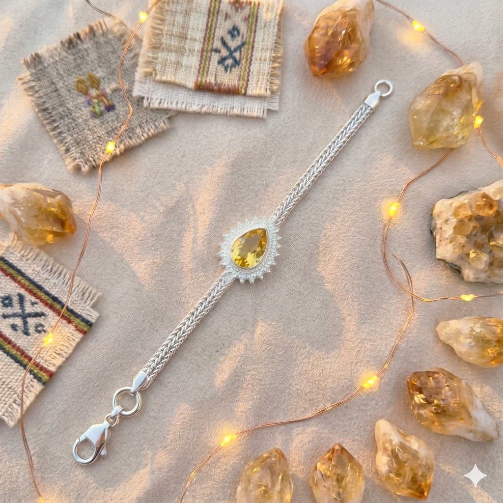 Yellow Citrine Gemstone Handmade 925 Sterling Silver Jewelry Chain Bracelet
