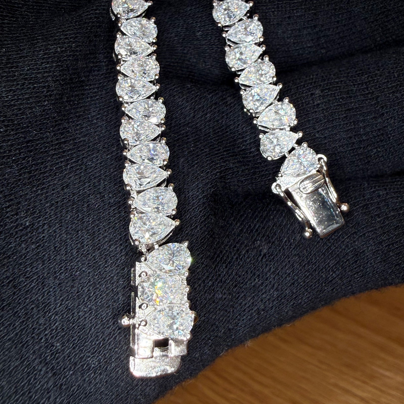 65.5CTW Certified Moissanite Alternating Pear Cut Tennis Chain Real 925 Silver