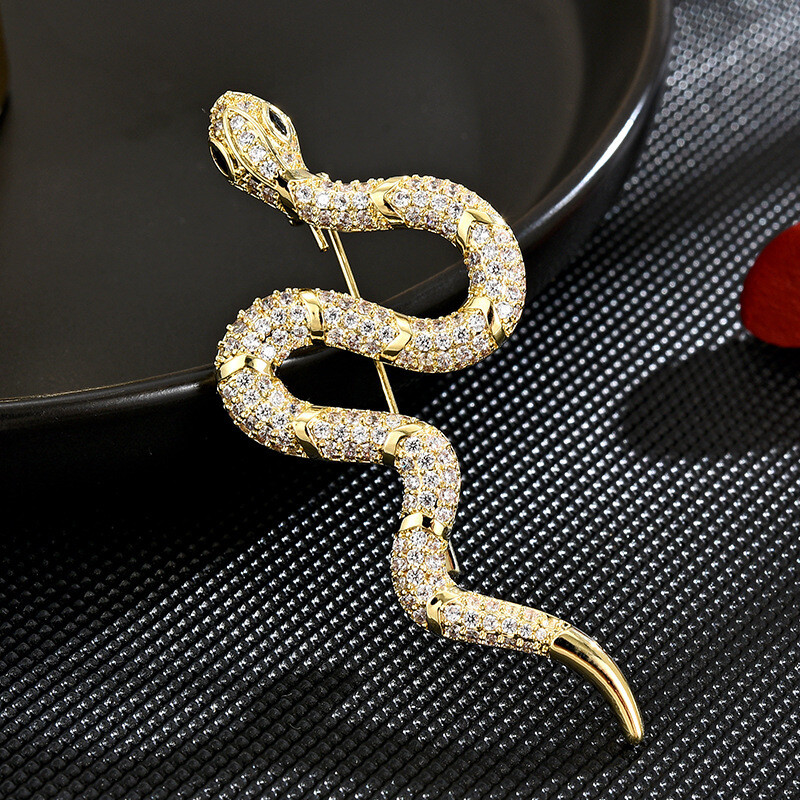 1pc Elegant Vintage Snake Brooch Pin, Zinc Alloy with Rhinestone Pin Jewelry