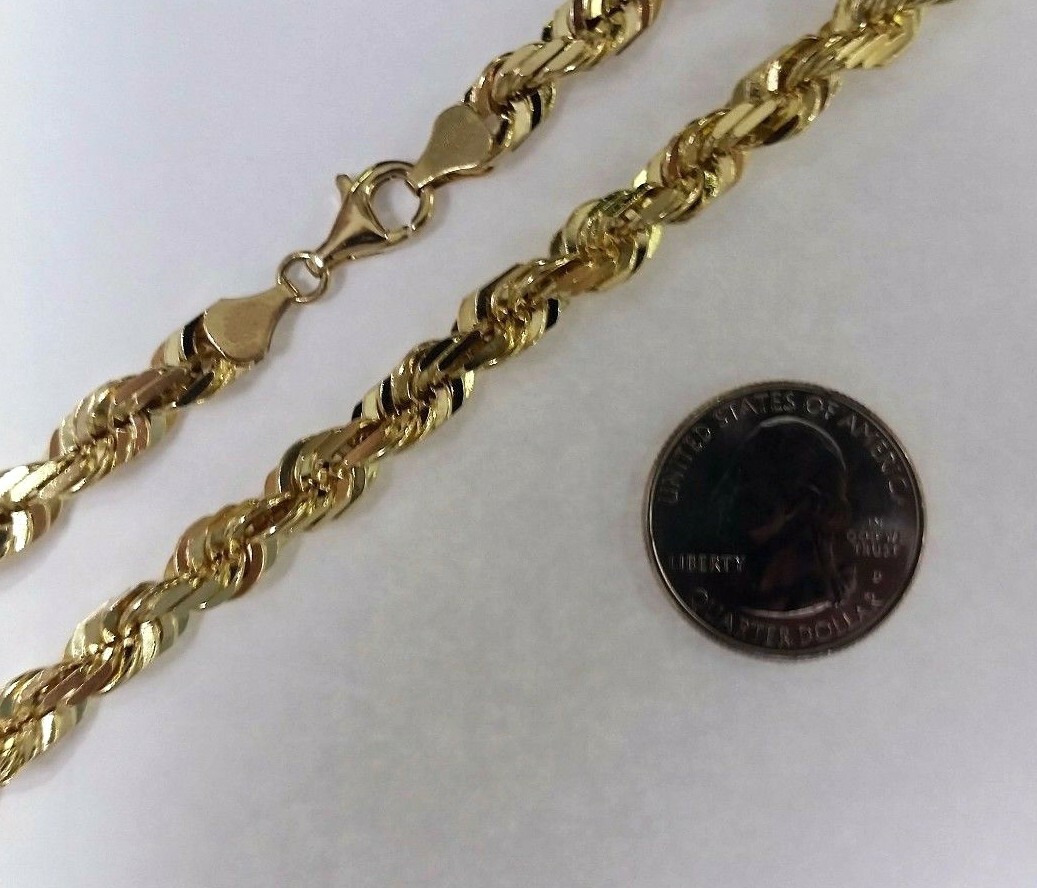 10K Solid Yellow Gold Rope Chain Necklace for Men Women 1.5MM~9MM / 16″~30″