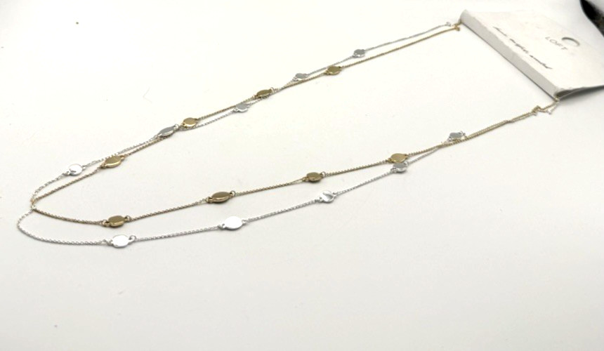 NWT Ann Taylor LOFT Delicate 28″ Double Strand Two-Tone Station Necklace